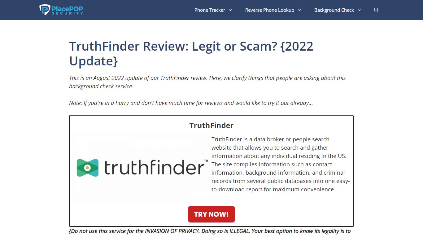 TruthFinder Review: Legit or Scam? {2022 Update} - PlacePOP Security